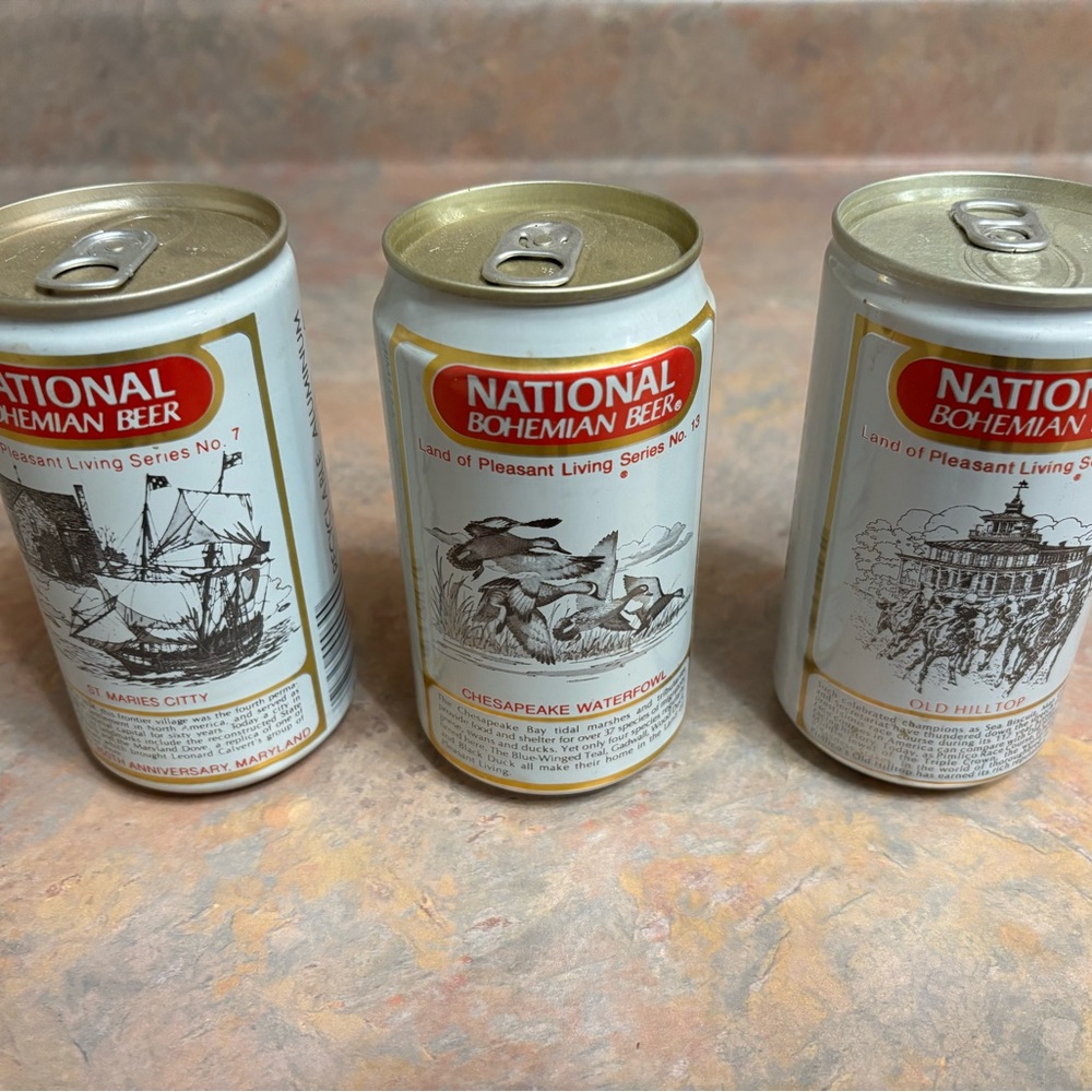 National Bohemian Beer Vintage Can Set - White & Gold